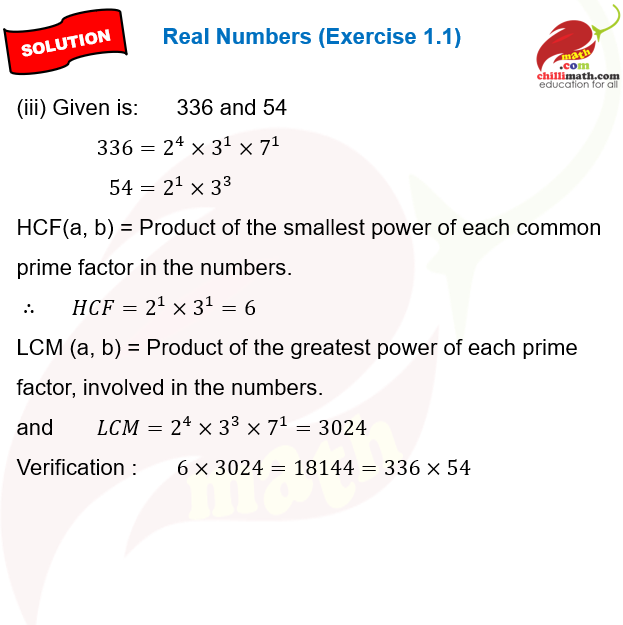 Find the LCM and HCF of the following pairs of integers and verify that LCM × HCF = product of the two numbers.