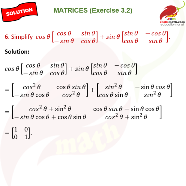 Simplify (cosθ\begin{bmatrix}cosθ & sinθ \ -sinθ & cosθ – chillimath.com