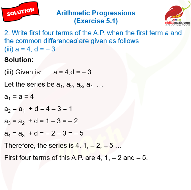 Ncert Solutions class 10 Arithmetic Progressions Exercise 5.1