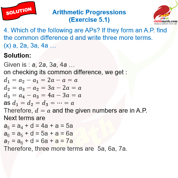 Ncert Solutions class 10 Arithmetic Progressions Exercise 5.1