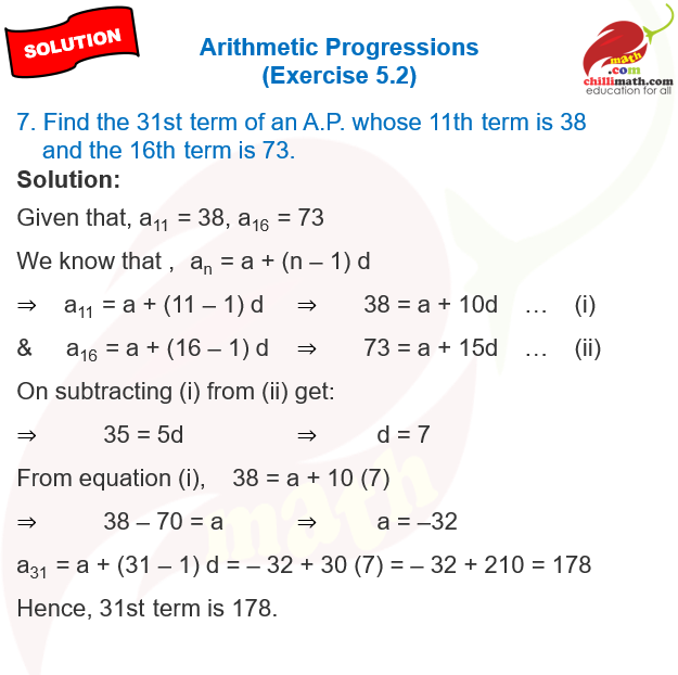 Ncert Solutions class 10 Arithmetic Progressions Exercise 5.2