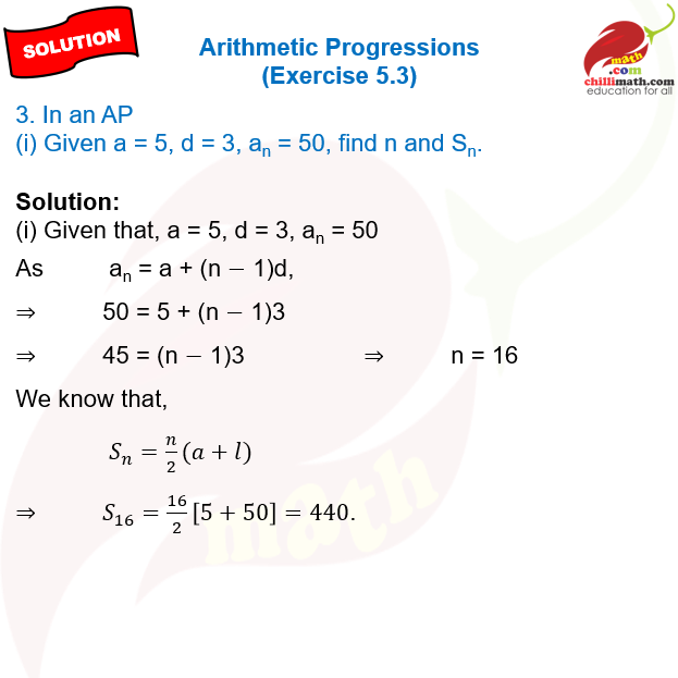 Ncert Solutions class 10 Arithmetic Progressions Exercise 5.3