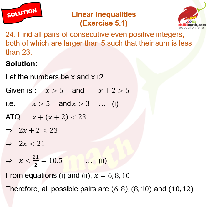 Ncert Solutions class 11 Linear Inequalities Exercise 5.1