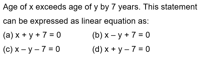 Class 09 Linear Equations In Two Variables Multiple Choice Questions