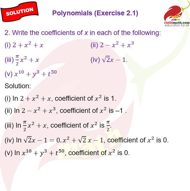 class 9 chapter 2 Polynomials exercise 2.1 question 2