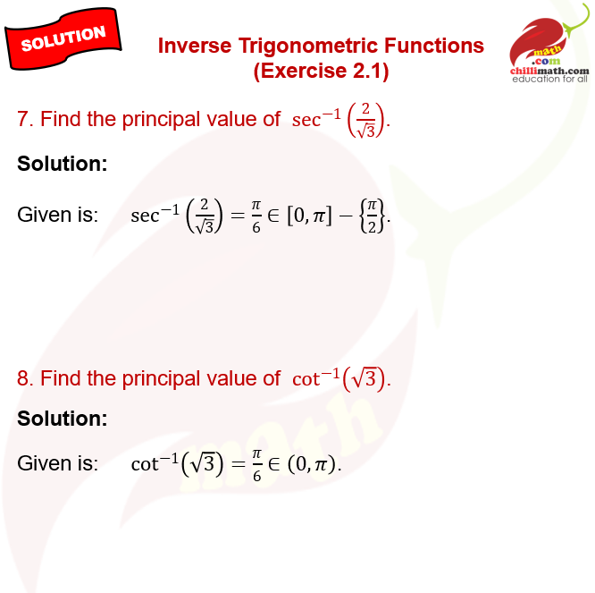Ncert solutions class 12 chapter 2 Inverse Trigonometric Functions exercise 1