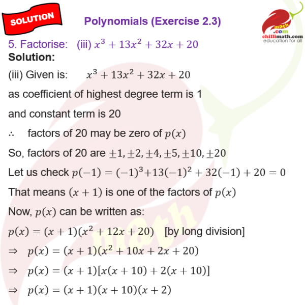 Ncert Solutions Class 9 Chapter 2 Polynomials Exercise 2.3 Question 5 ...
