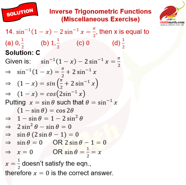 Ncert Solutions Class 12 Chapter 2 Inverse Trigonometric Functions ...