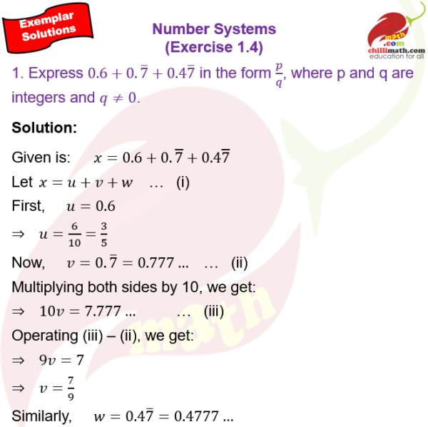 Exemplar Solutions Class 9 Chapter 1 Number Systems Exercise 1 Question ...