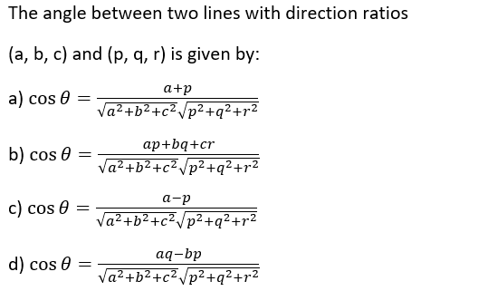 class 12 three dimensional geometry mcq