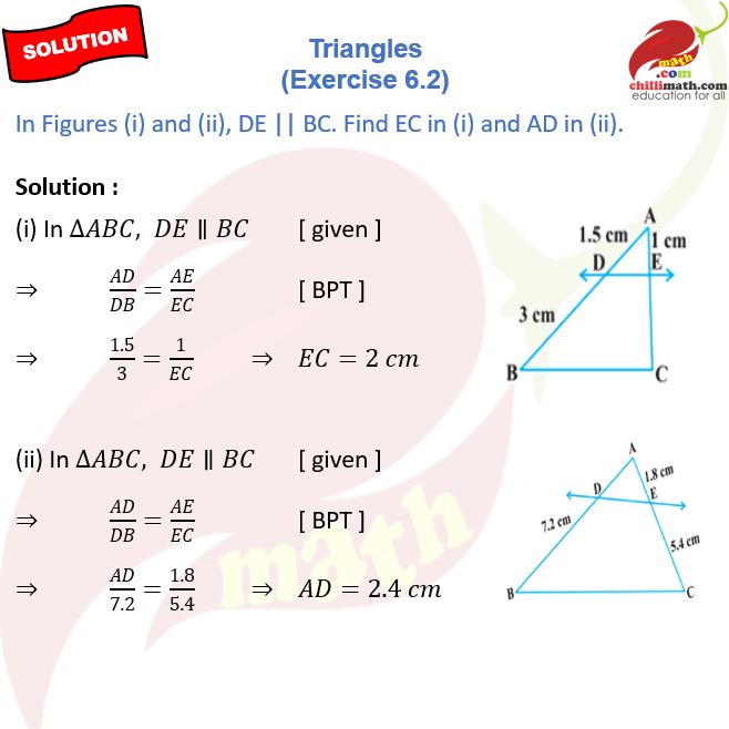 Ncert Solutions Class 10 Chapter 6 Triangles Exercise 6.2 Question 1