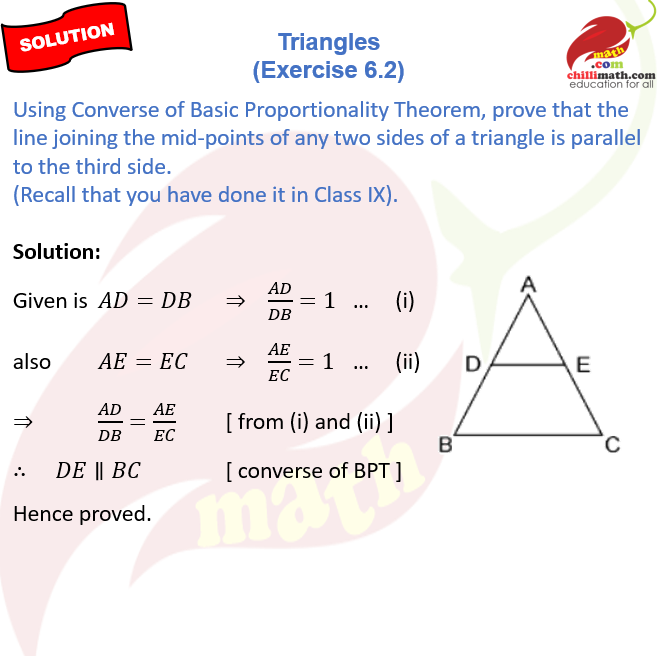 Ncert Solutions Class 10 Chapter 6 Triangles Exercise 6.2 Question 8