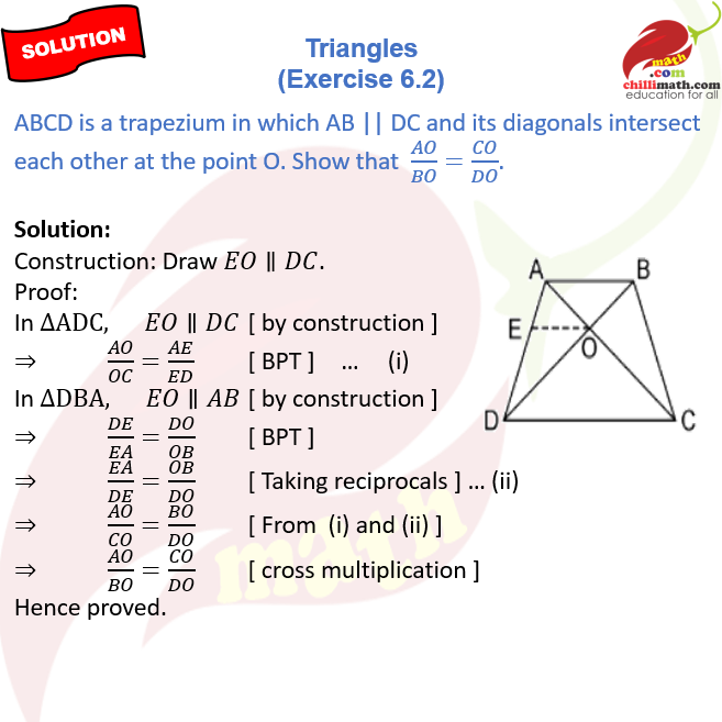 Ncert Solutions Class 10 Chapter 6 Triangles Exercise 6.2 Question 9