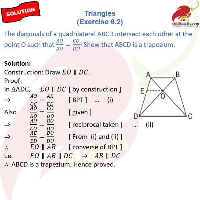 Ncert Solutions Class 10 Chapter 6 Triangles Exercise 6.2 Question 10