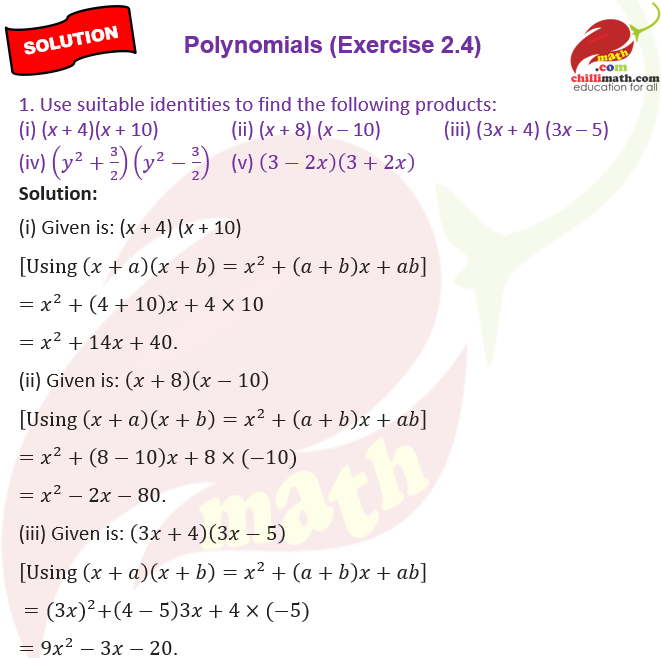 cbse class 9 Ncert solutions chapter 2 Polynomials exercise 2.4 question 1