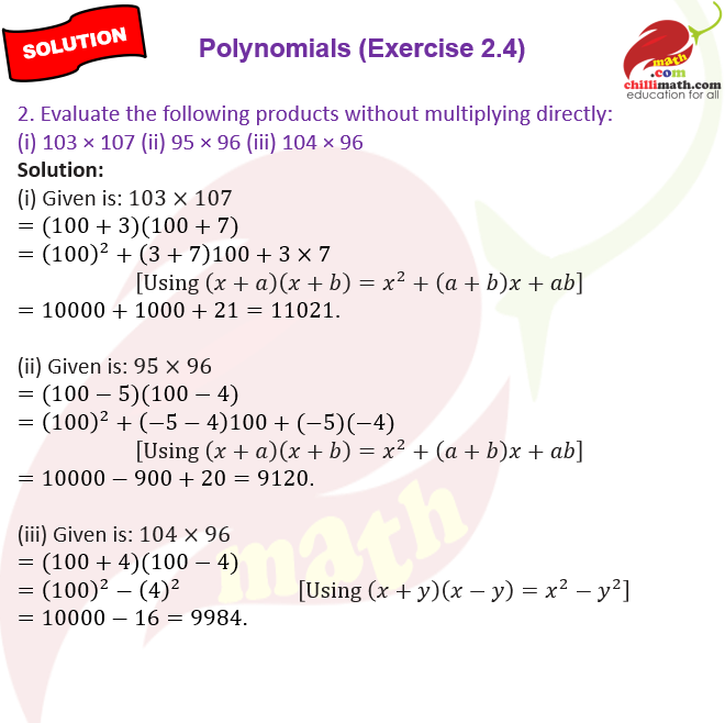 cbse class 9 Ncert solutions chapter 2 Polynomials exercise 2.4 question 2