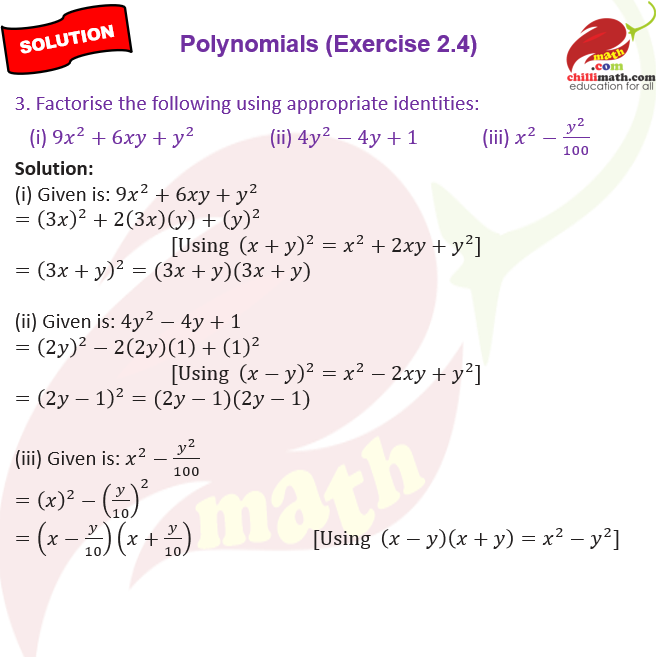 cbse class 9 Ncert solutions chapter 2 Polynomials exercise 2.4 question 3