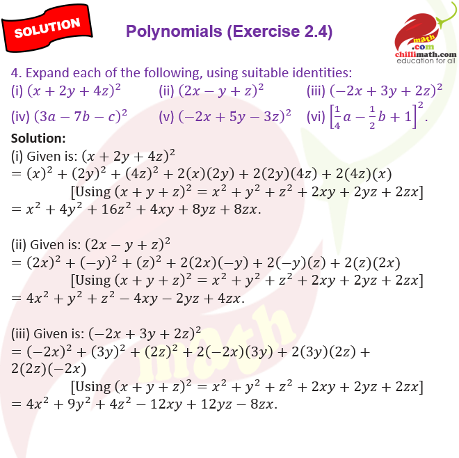 cbse class 9 Ncert solutions chapter 2 Polynomials exercise 2.4 question 4