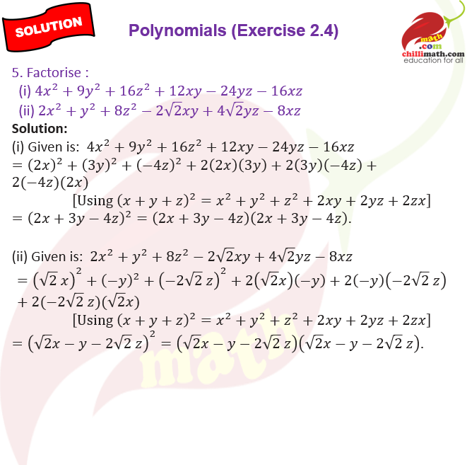 cbse class 9 Ncert solutions chapter 2 Polynomials exercise 2.4 question 5