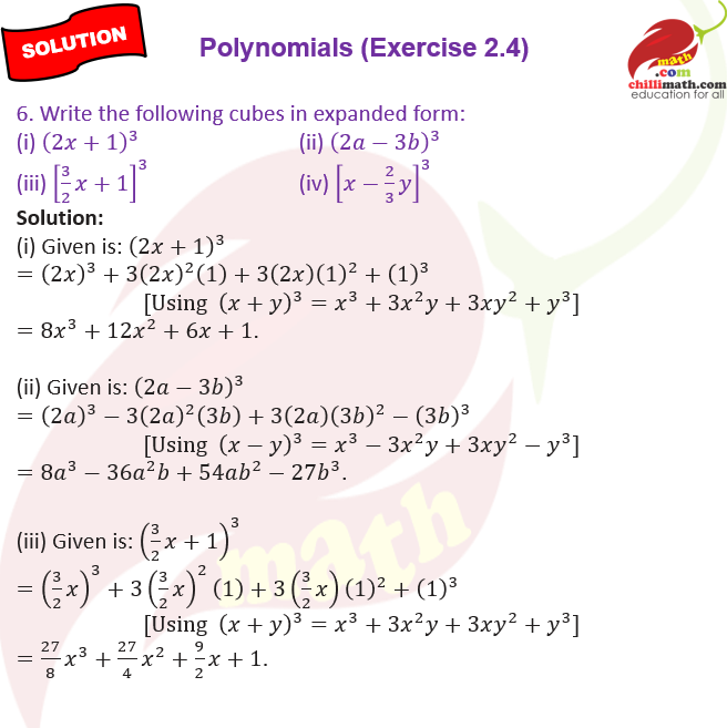 cbse class 9 Ncert solutions chapter 2 Polynomials exercise 2.4 question 6