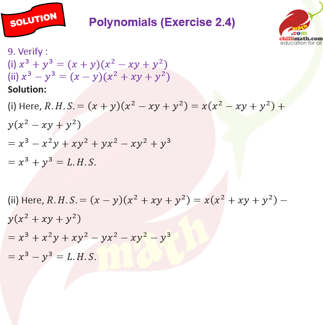 cbse class 9 Ncert solutions chapter 2 Polynomials exercise 2.4 question 9