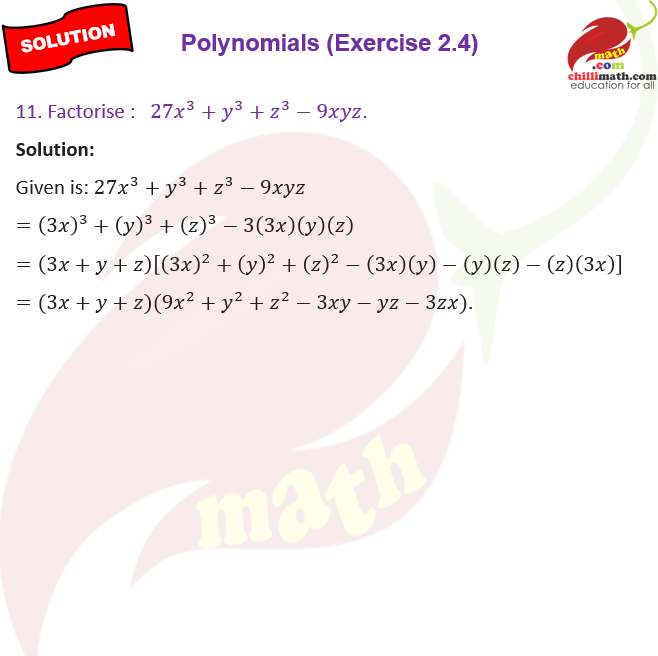 cbse class 9 Ncert solutions chapter 2 Polynomials exercise 2.4 question 11