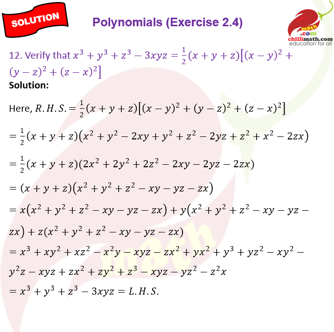 cbse class 9 Ncert solutions chapter 2 Polynomials exercise 2.4 question 12