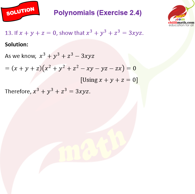 cbse class 9 Ncert solutions chapter 2 Polynomials exercise 2.4 question 13