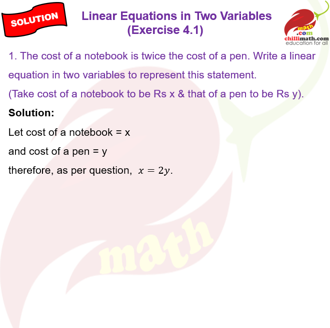 Ncert Solutions Class 9 Chapter 4 Linear Equations in Two Variables Exercise 4.1 Question 1