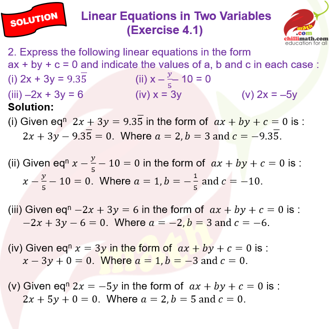 Ncert Solutions Class 9 Chapter 4 Linear Equations in Two Variables Exercise 4.1 Question 2