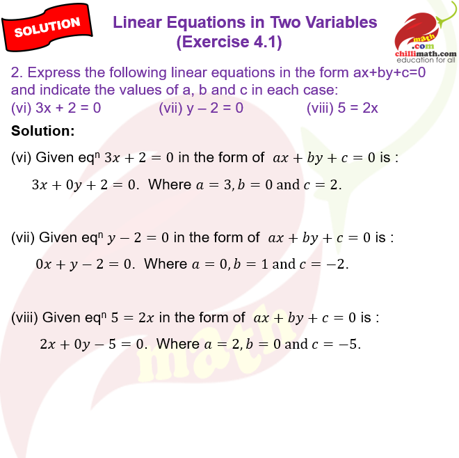 Ncert Solutions Class 9 Chapter 4 Linear Equations in Two Variables Exercise 4.1 Question 2