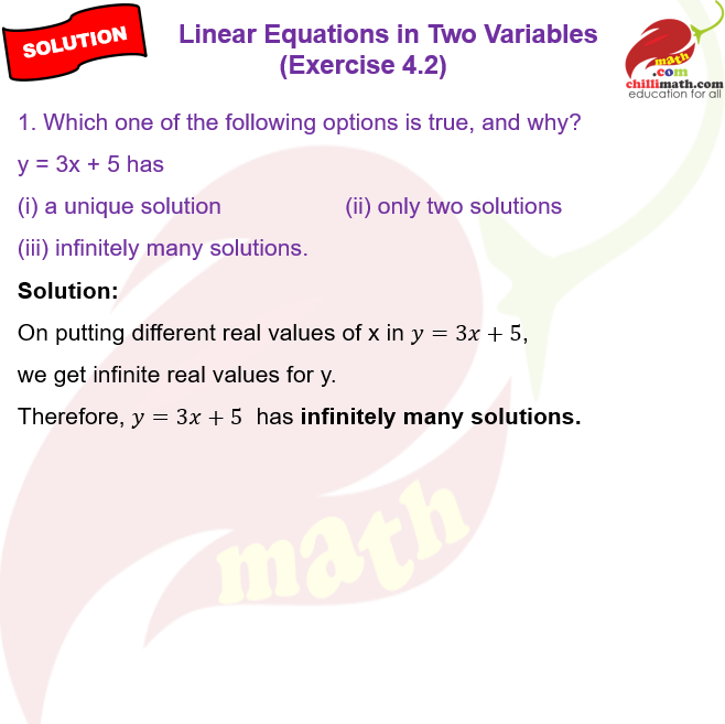 Ncert Solutions Class 9 Chapter 4 Linear Equations in Two Variables Exercise 4.2 Question 1