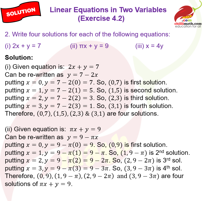 Ncert Solutions Class 9 Chapter 4 Linear Equations in Two Variables Exercise 4.2 Question 2