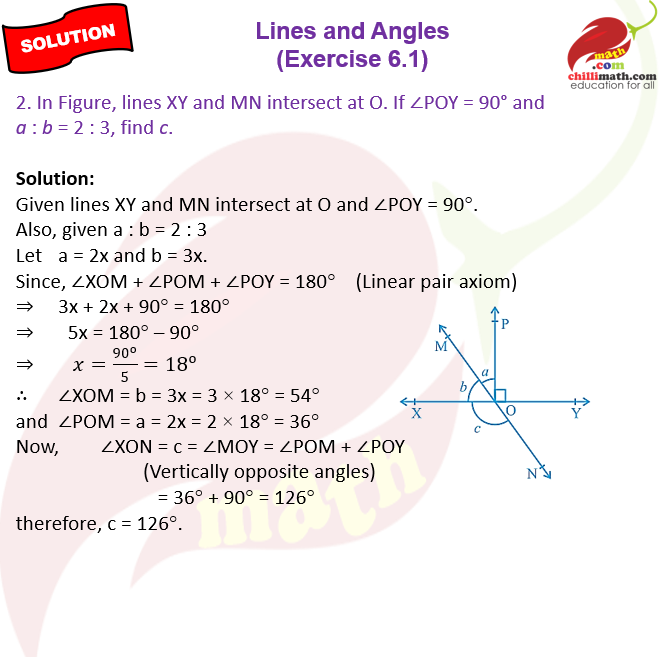 Ncert Solutions Class 9 Chapter 6 Lines and Angles Exercise 6.1 Question 2