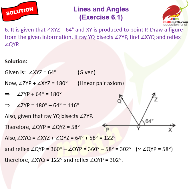 Ncert Solutions Class 9 Chapter 6 Lines and Angles Exercise 6.1 Question 6