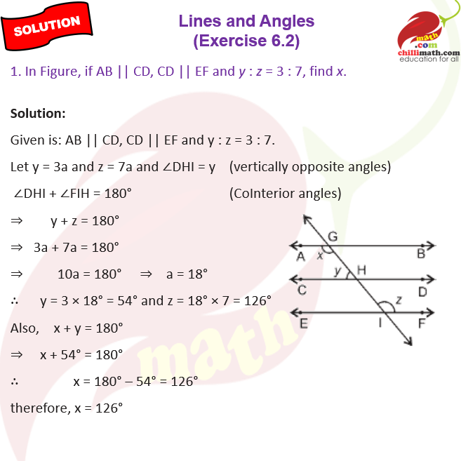 Ncert Solutions Class 9 Chapter 6 Lines and Angles Exercise 6.2 Question 1