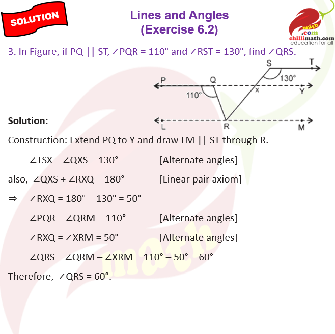 Ncert Solutions Class 9 Chapter 6 Lines and Angles Exercise 6.2 Question 3