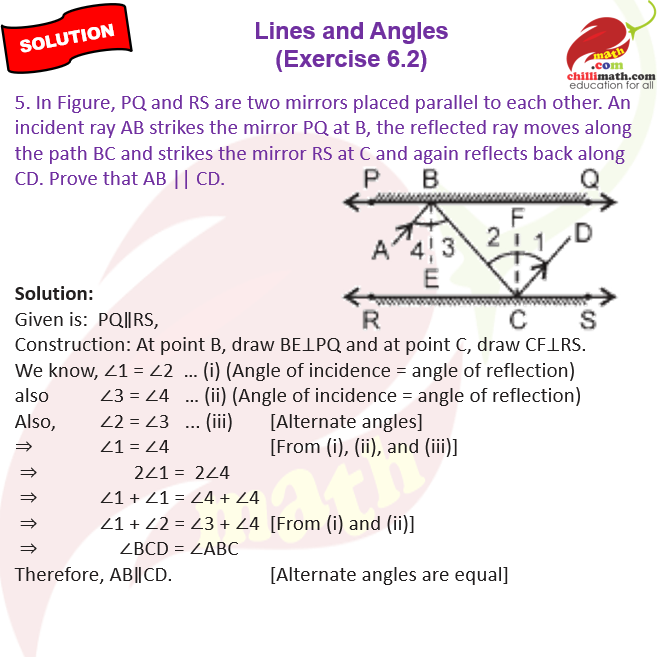 Ncert Solutions Class 9 Chapter 6 Lines and Angles Exercise 6.2 Question 5