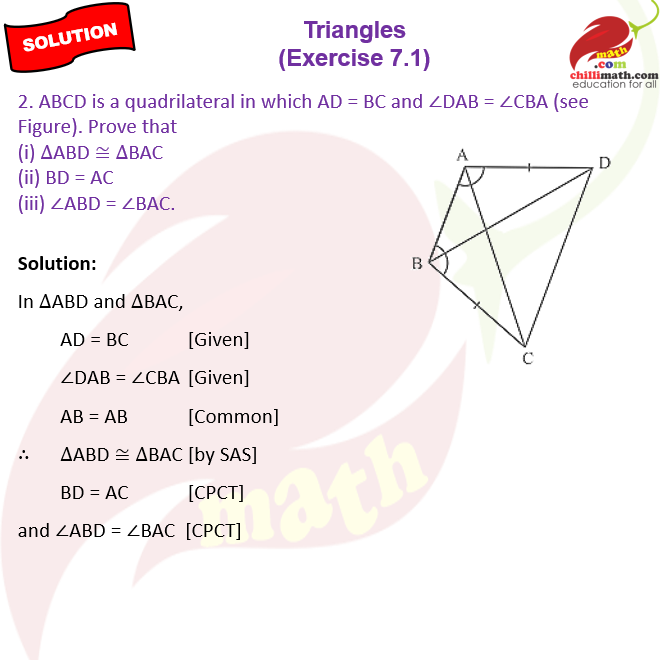 Ncert Solutions Class 9 Chapter 7 Triangles Exercise 7.1 Question 2