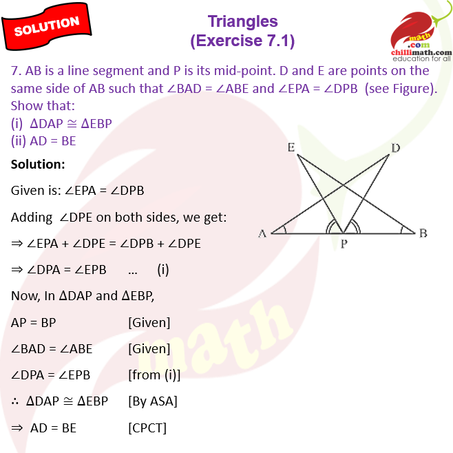 Ncert Solutions Class 9 Chapter 7 Triangles Exercise 7.1 Question 7