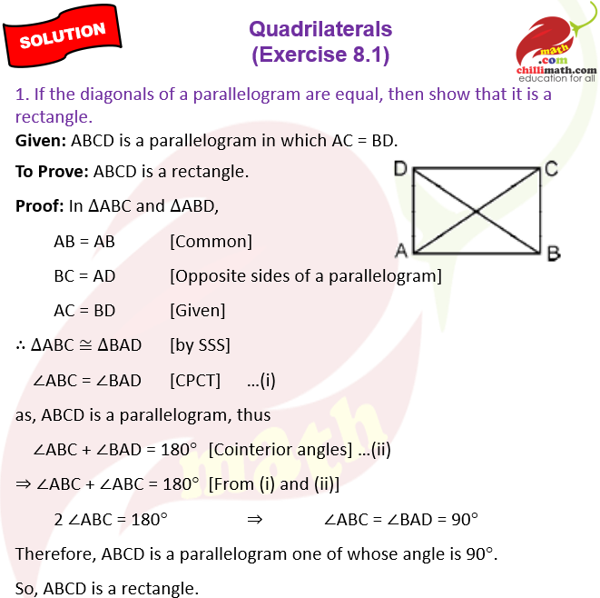 Ncert Solutions Class 9 Chapter 8 Quadrilaterals Exercise 8.1 Question 1