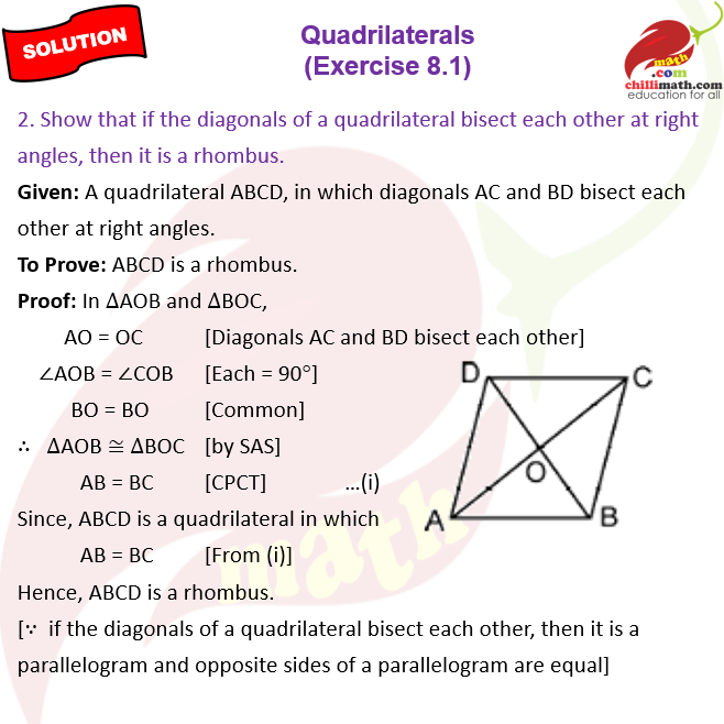 Ncert Solutions Class 9 Chapter 8 Quadrilaterals Exercise 8.1 Question 2