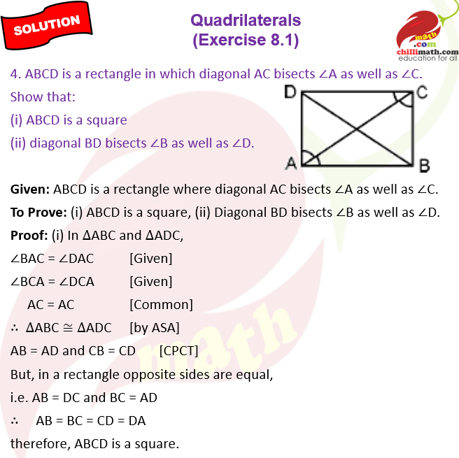 Ncert Solutions Class 9 Chapter 8 Quadrilaterals Exercise 8.1 Question 4