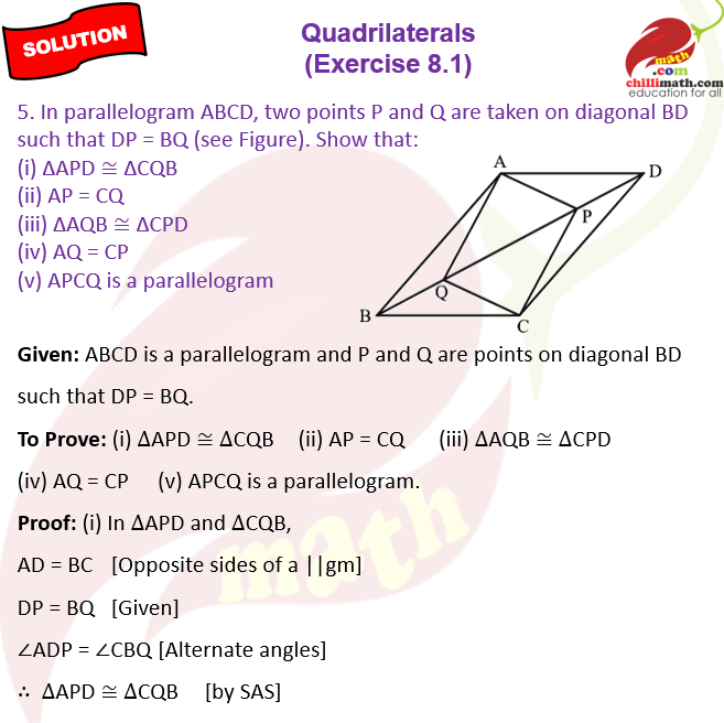 Ncert Solutions Class 9 Chapter 8 Quadrilaterals Exercise 8.1 Question 5