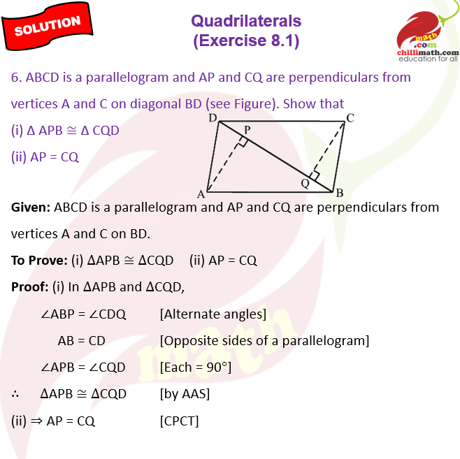 Ncert Solutions Class 9 Chapter 8 Quadrilaterals Exercise 8.1 Question 6