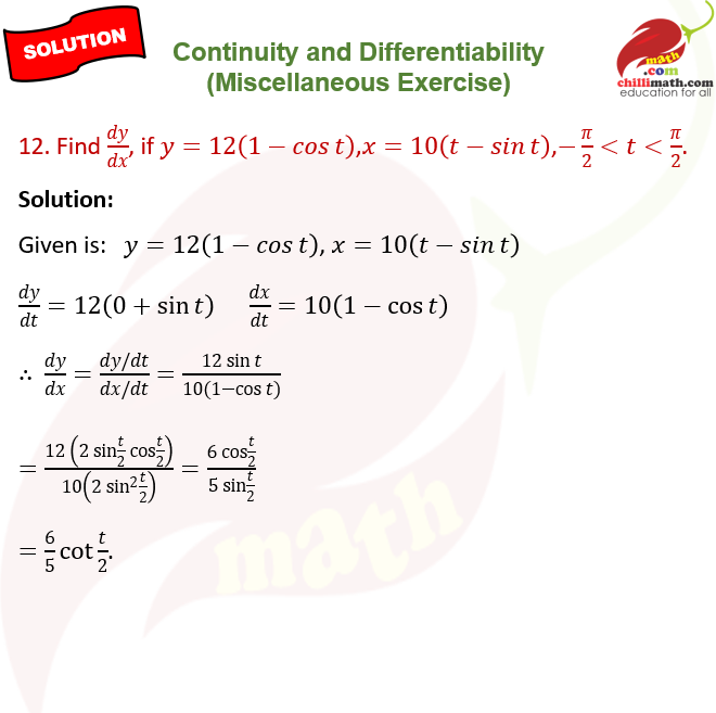 ncert solutions class 12 chapter 5 continuity and differentiability miscellaneous exercise question 12