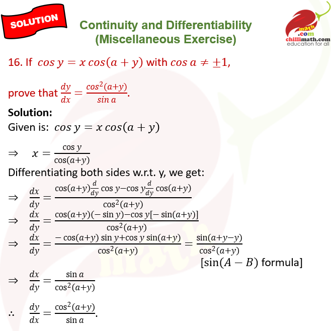 ncert solutions class 12 chapter 5 continuity and differentiability miscellaneous exercise question 16