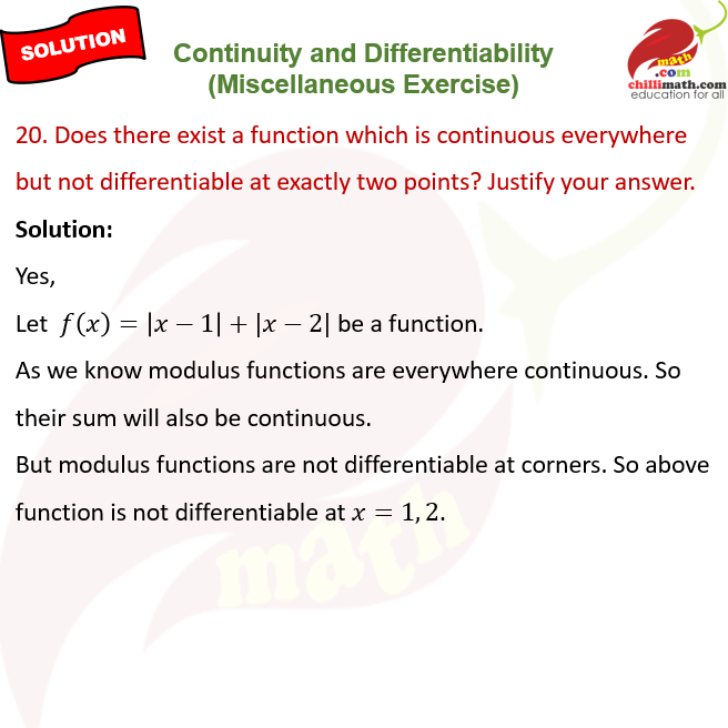 ncert solutions class 12 chapter 5 continuity and differentiability miscellaneous exercise question 20