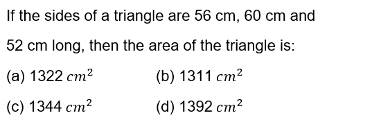 Heron Formula Class 9 maths mcq