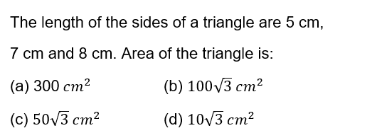 Heron Formula Class 9 maths mcq